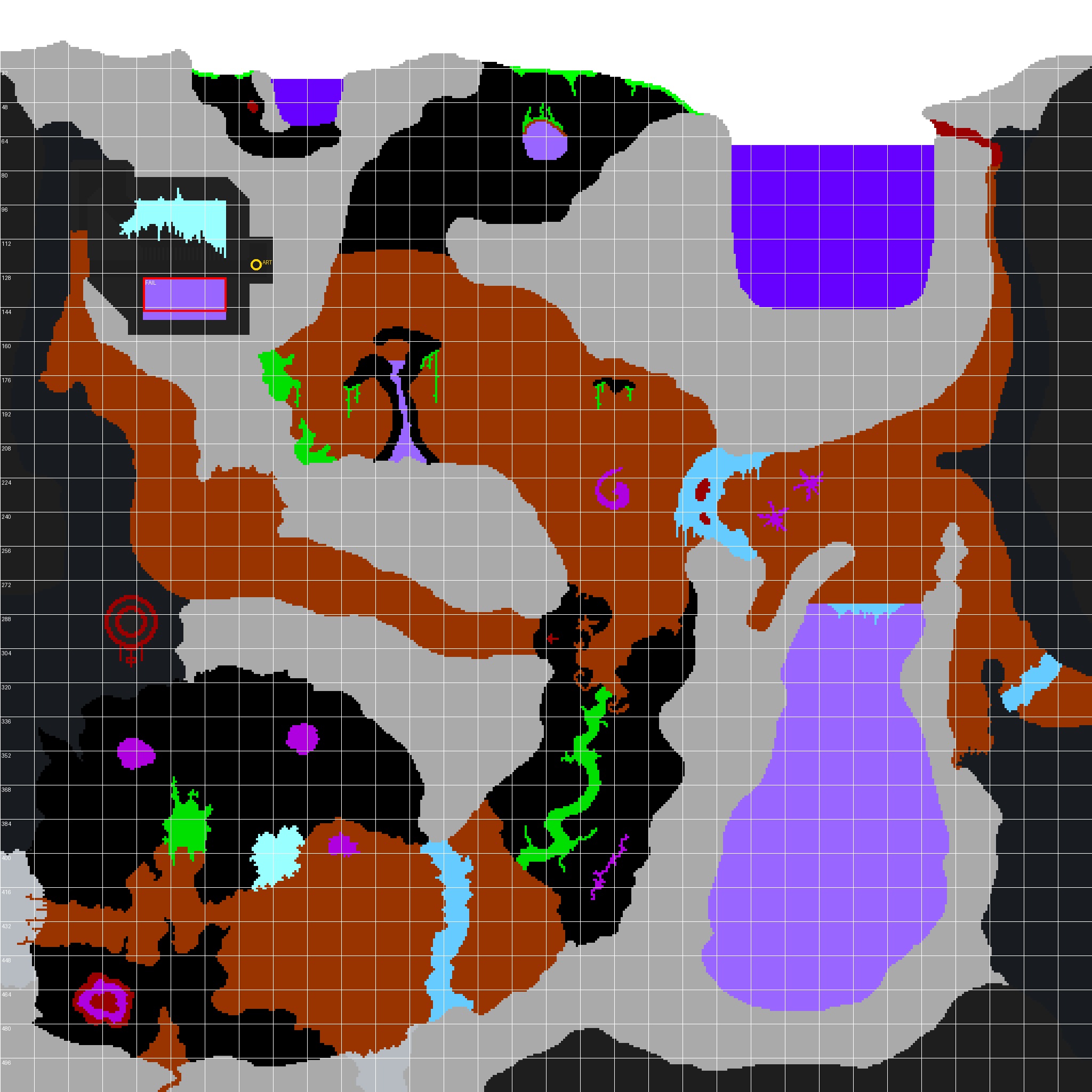 Sandustry Start Artifact puzzle room with frozen material above a Water basin